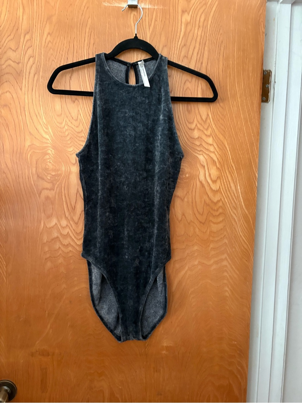 Free People Washed Charcoal Gray High-Neck Bodysuit XS